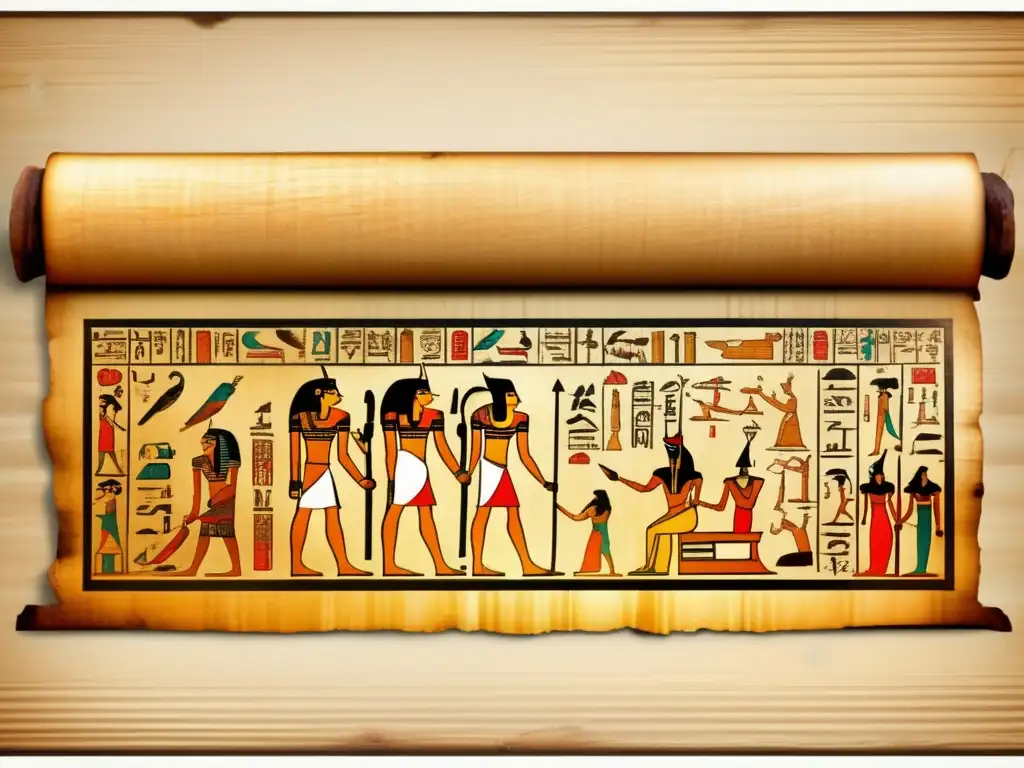 Influencia del egipcio antiguo en lenguas: Una imagen detallada de un antiguo pergamino egipcio con jeroglíficos preservados