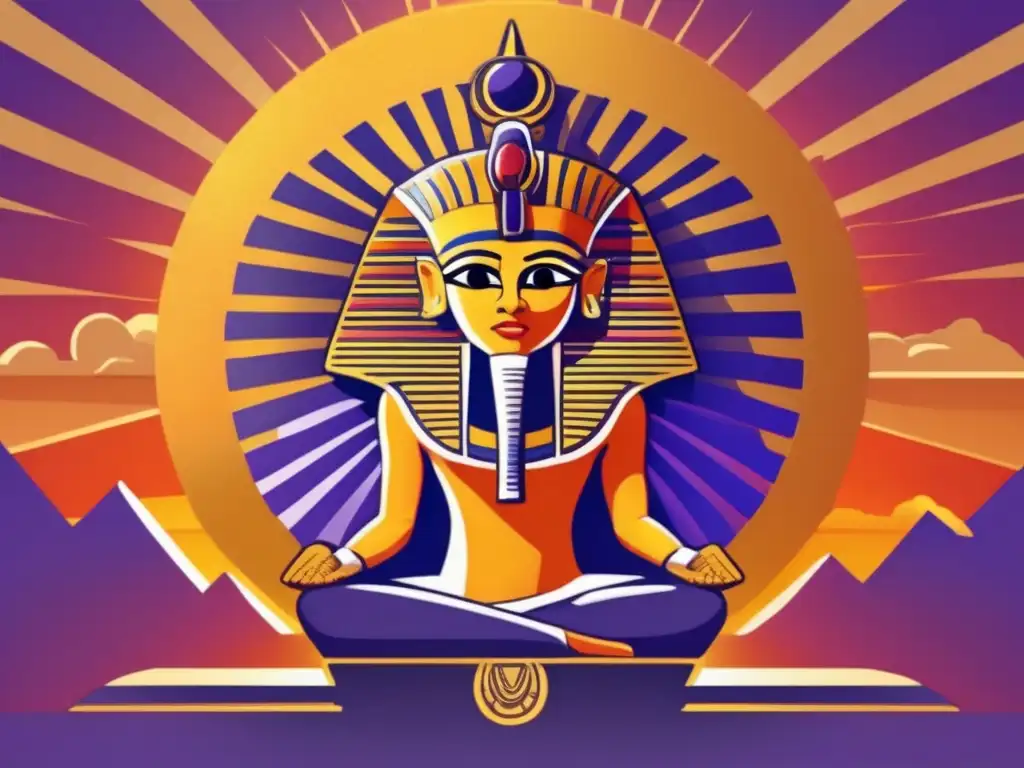 La influencia de Ra en Egipto se revela en esta imagen vintage del dios del sol, sentado en su trono dorado y emanando rayos de luz intensa