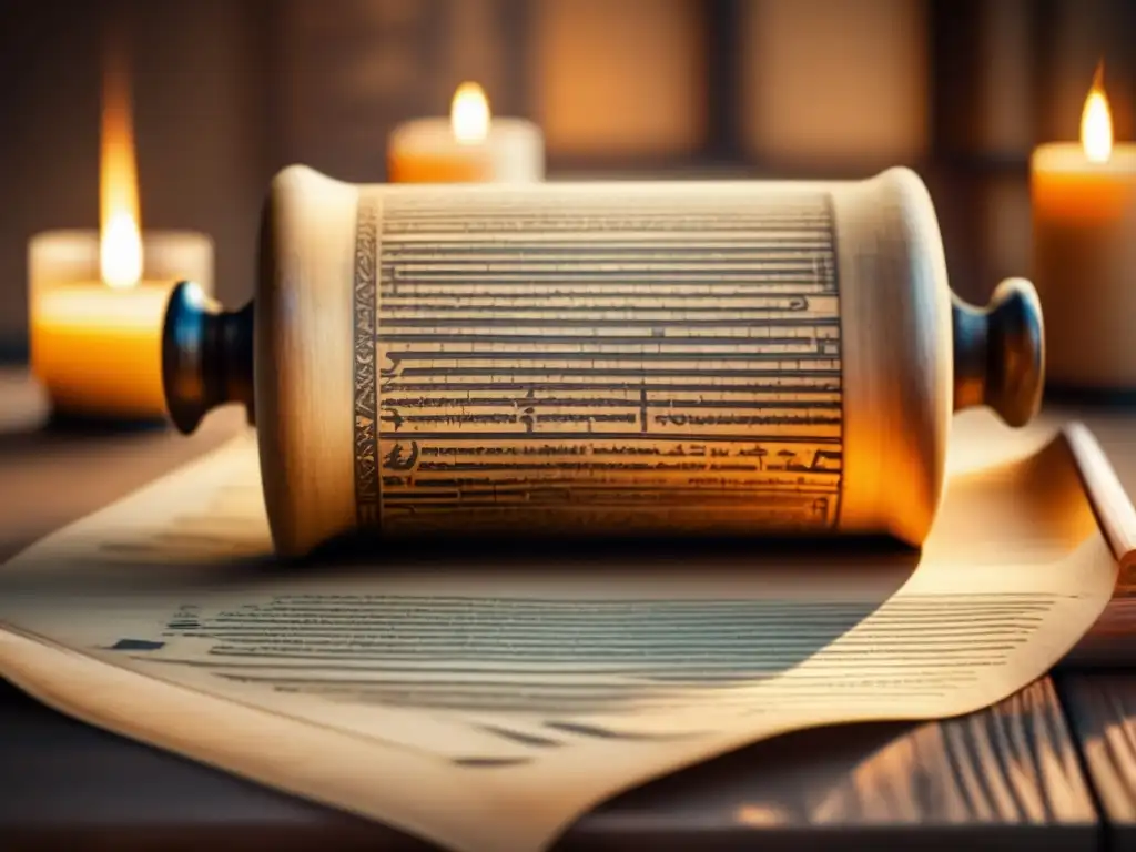 Reliquia egipcia: Un vistazo detallado a la medicina ancestral Influencia de Thot en medicina egipcia: Un antiguo pergamino de papiro con jeroglíficos detallados y una lupa, evocando sabiduría y misterio