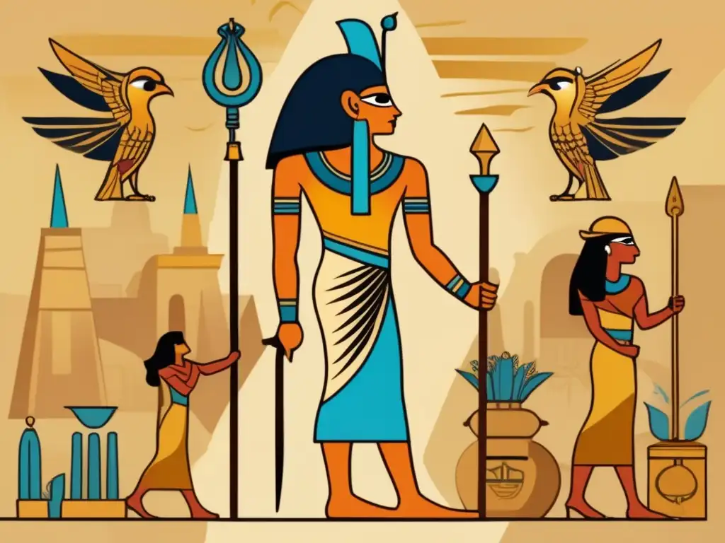 Thot, dios egipcio de sabiduría y medicina, en un bullicioso mercado antiguo La influencia de Thot en la medicina egipcia cobra vida en esta ilustración vintage