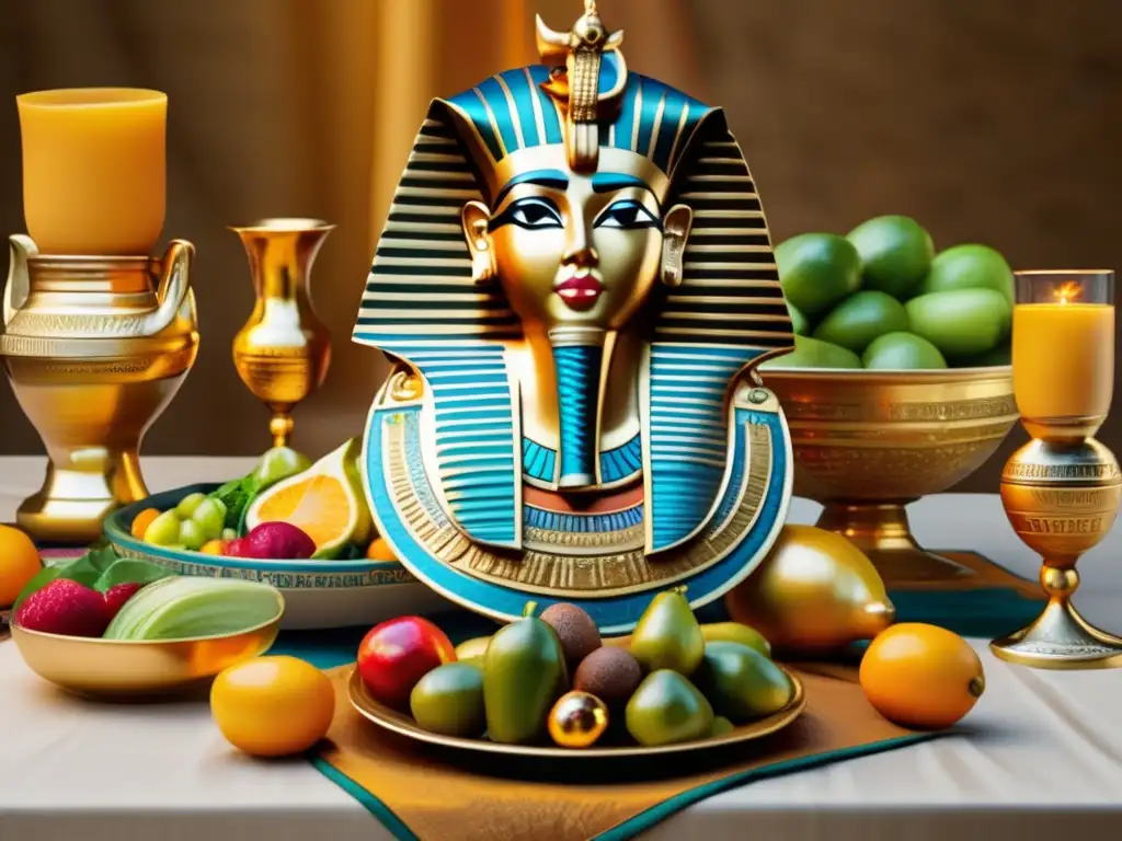 Influencia gastronomía moderna Antiguo Egipto: Una mesa bellamente decorada con motivos egipcios