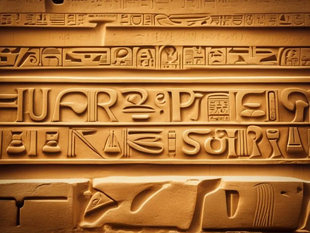 Inscripciones funerarias del antiguo Egipto talladas en una pared de piedra, detalladas y bien conservadas