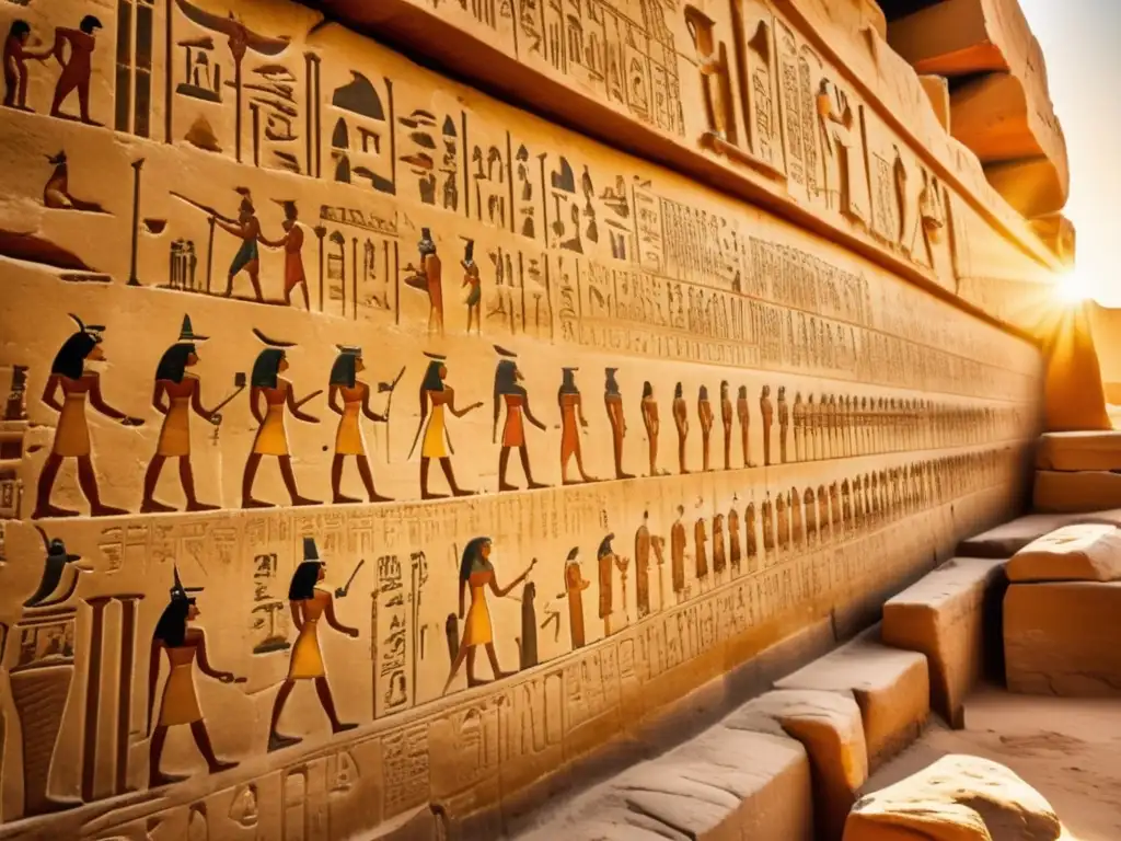 Descifrando inscripciones en templos egipcios: Una pared bellamente preservada en un antiguo templo egipcio