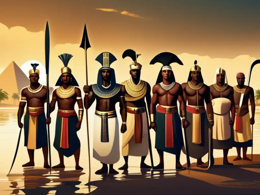 Integración de mercenarios nubios en Egipto: guerreros orgullosos destacan en el exuberante Delta del Nilo, fusionando culturas en armonía