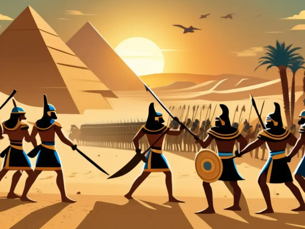 Intensa batalla en el desierto del antiguo Egipto