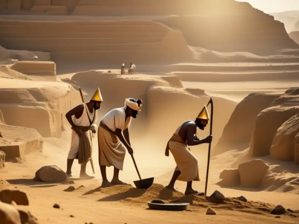La intensa labor de los mineros en la antigua mina de oro del Imperio Antiguo de Egipto se captura en esta imagen vintage de alta resolución