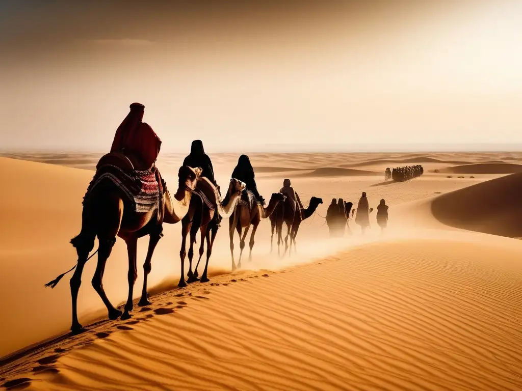 Interacciones nómadas en las fronteras de Egipto: una imagen vintage de un vasto paisaje desértico en tonos dorados