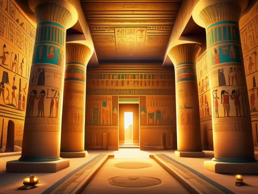 Diseño interior de una antigua capilla egipcia: una imagen detallada que muestra elementos de diseño intrincados y simbolismo