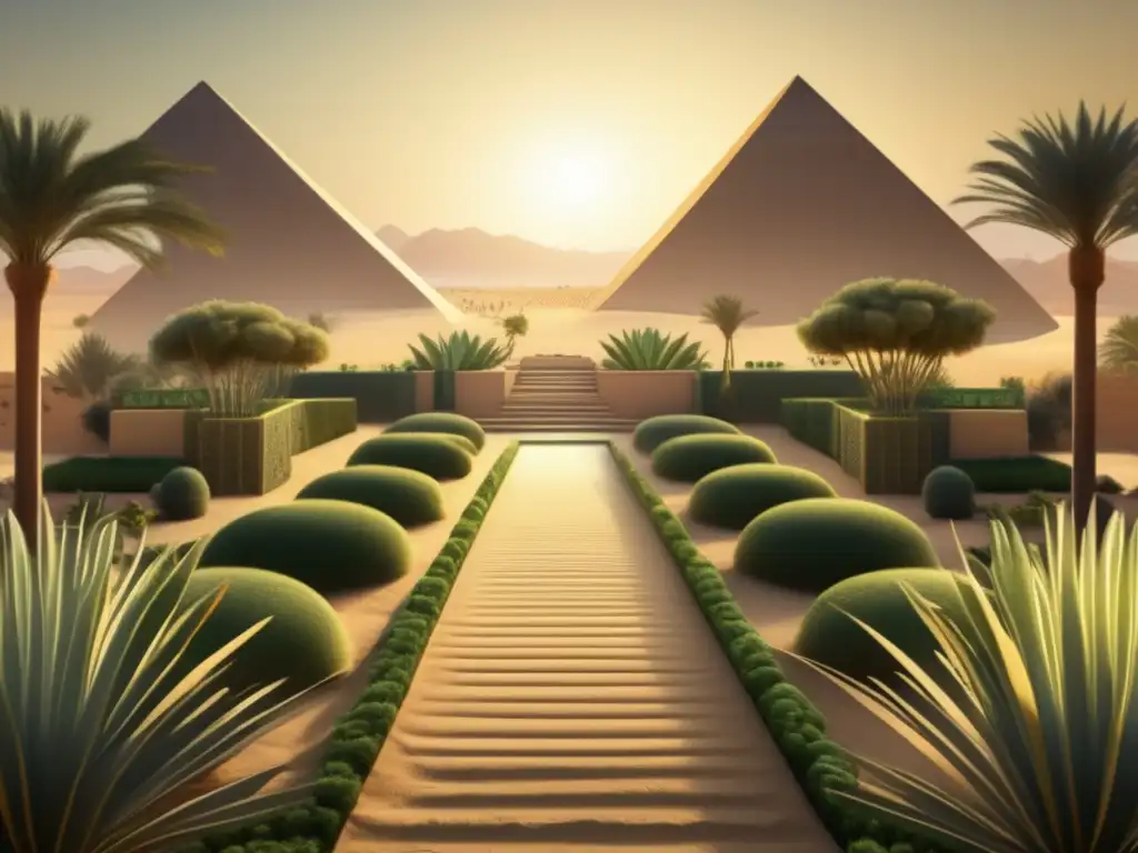Un jardín de hierbas ceremoniales en el antiguo Egipto, cultivado con esmero y usado para ceremonias sagradas
