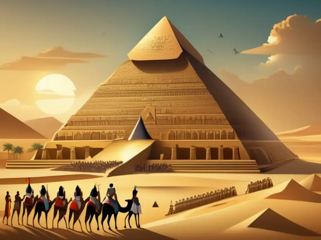 Jerarquía social en el Antiguo Egipto: Una ilustración detallada que muestra la pirámide social, desde los faraones en la cúspide hasta los esclavos en la base