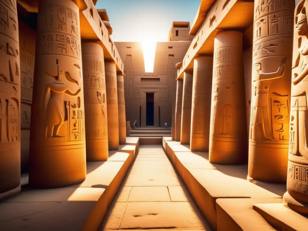Jeroglíficos en la arquitectura egipcia: Imagen detallada del interior del Gran Templo de Karnak en Egipto antiguo
