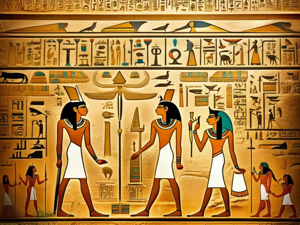 Jeroglíficos sagrados dan vida a un antiguo templo egipcio