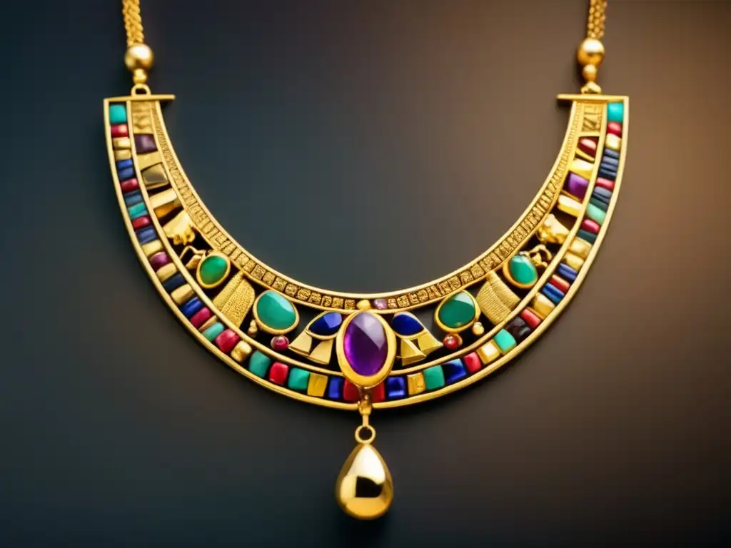 Una joya dorada de la antigua Egipto, llena de simbolismo y esplendor faraónico, brilla en contraste con un fondo oscuro