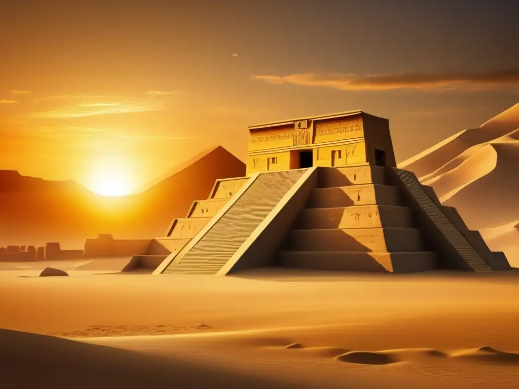 El legado artístico del Templo de Seti I se alza majestuoso contra un atardecer dorado, exudando misticismo y significado espiritual