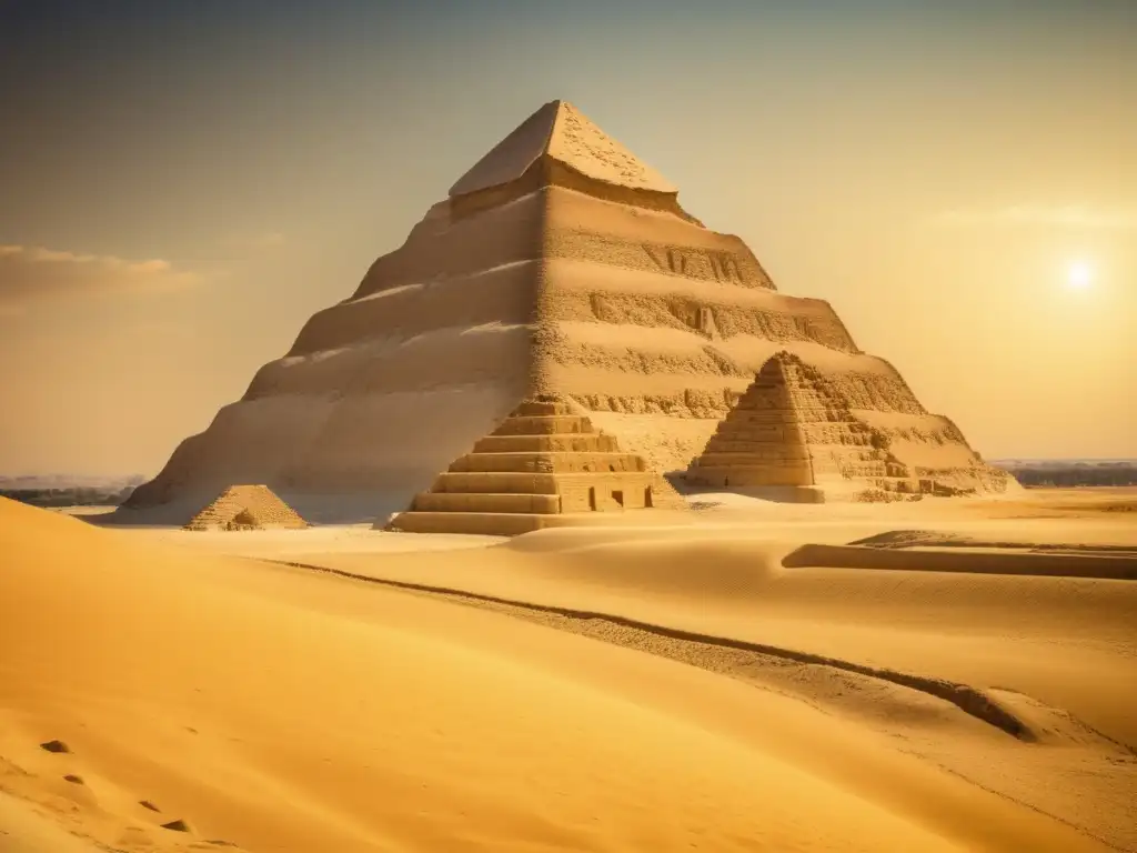 El legado de Imhotep en Egipto cobra vida en esta impresionante imagen vintage de la majestuosa Pirámide de Djoser en Saqqara
