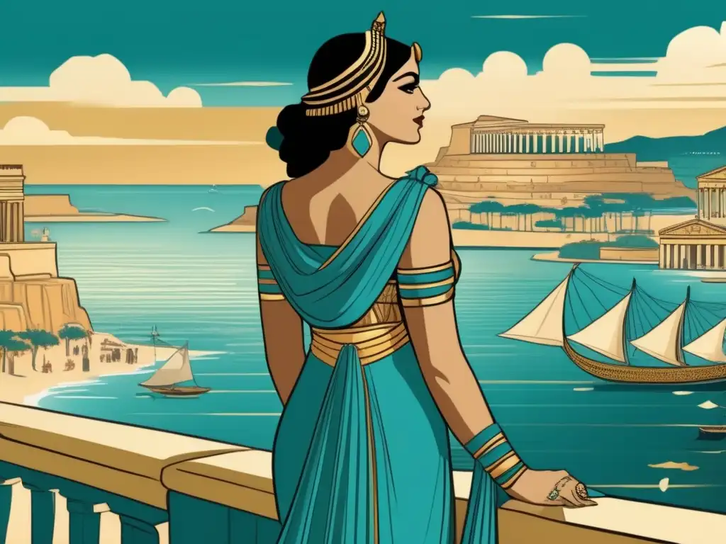 Cleopatra, reina legendaria de Egipto, se encuentra en la orilla del Mediterráneo
