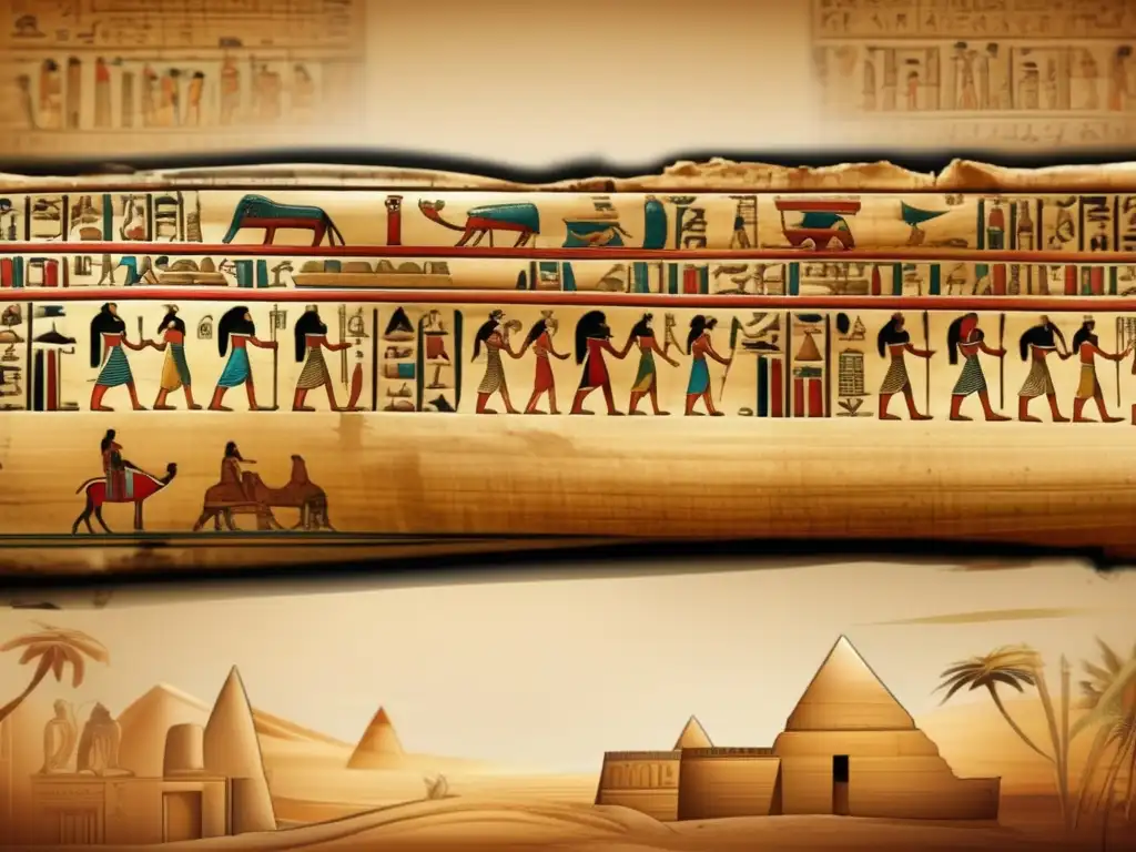 Evolución del lenguaje egipcio en papiros antiguos: un despliegue visual de detalles en una imagen 8k