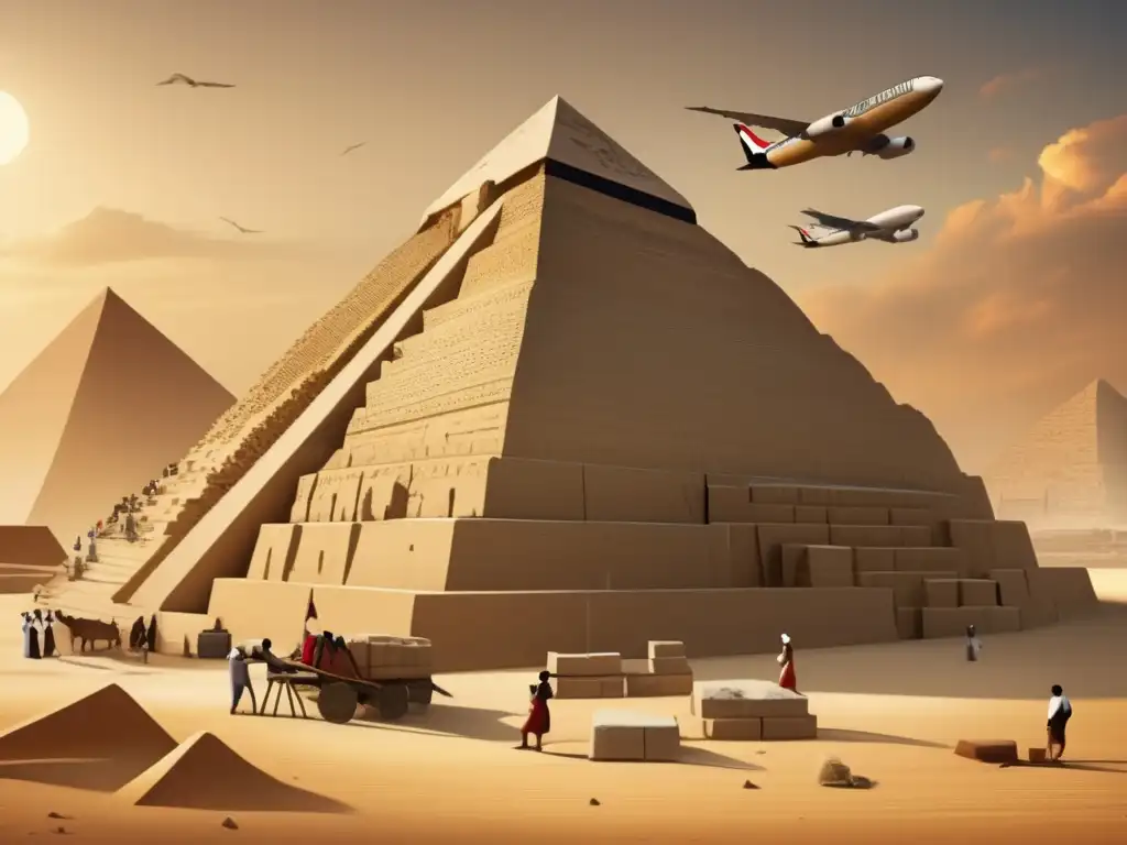 Maestros egipcios construyen una imponente pirámide usando rampas, desafiando la gravedad