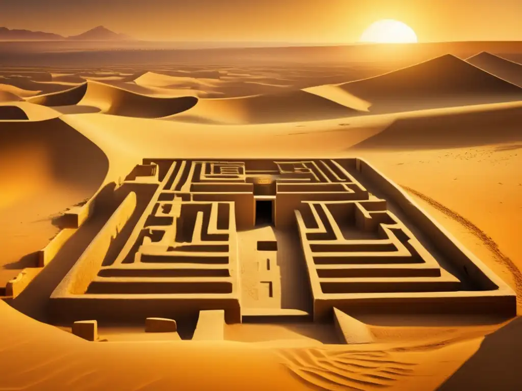 El mágico atardecer ilumina las ruinas del Laberinto de Hawara en Egipto