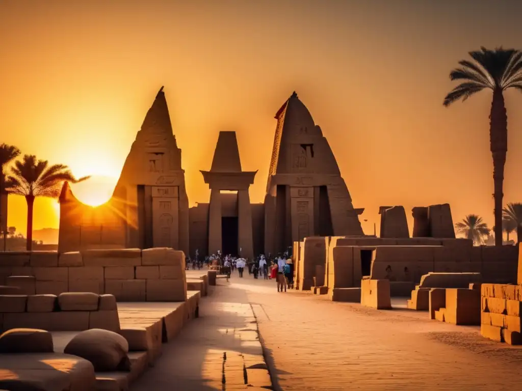 El mágico Complejo de Templos en Luxor, Egipto, bañado por la cálida luz dorada del atardecer