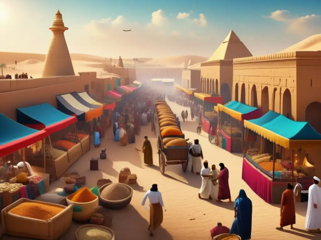 Mágico intercambio cultural entre Mesopotamia y Egipto en una vibrante imagen vintage