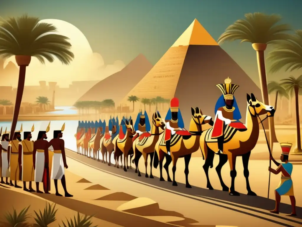 Una majestuosa procesión en el antiguo Egipto muestra la diplomacia militar y el esplendor de la civilización