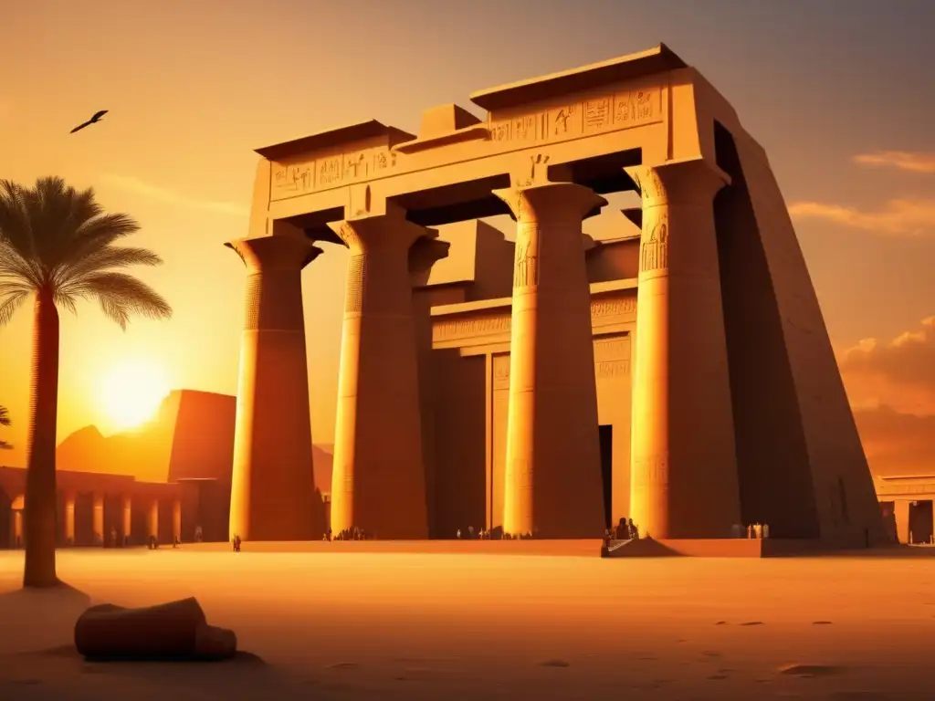 La majestuosa Arquitectura del Templo de Edfu se destaca al atardecer
