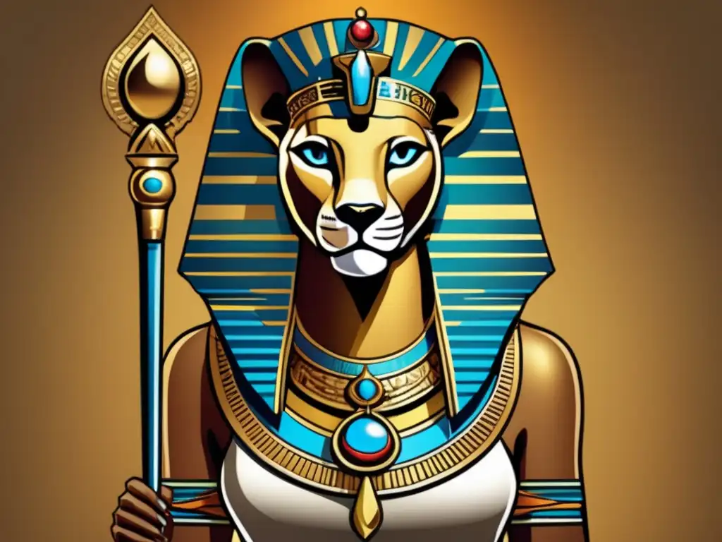 La majestuosa diosa Sekhmet, con cabeza de leona, irradia poder y sabiduría