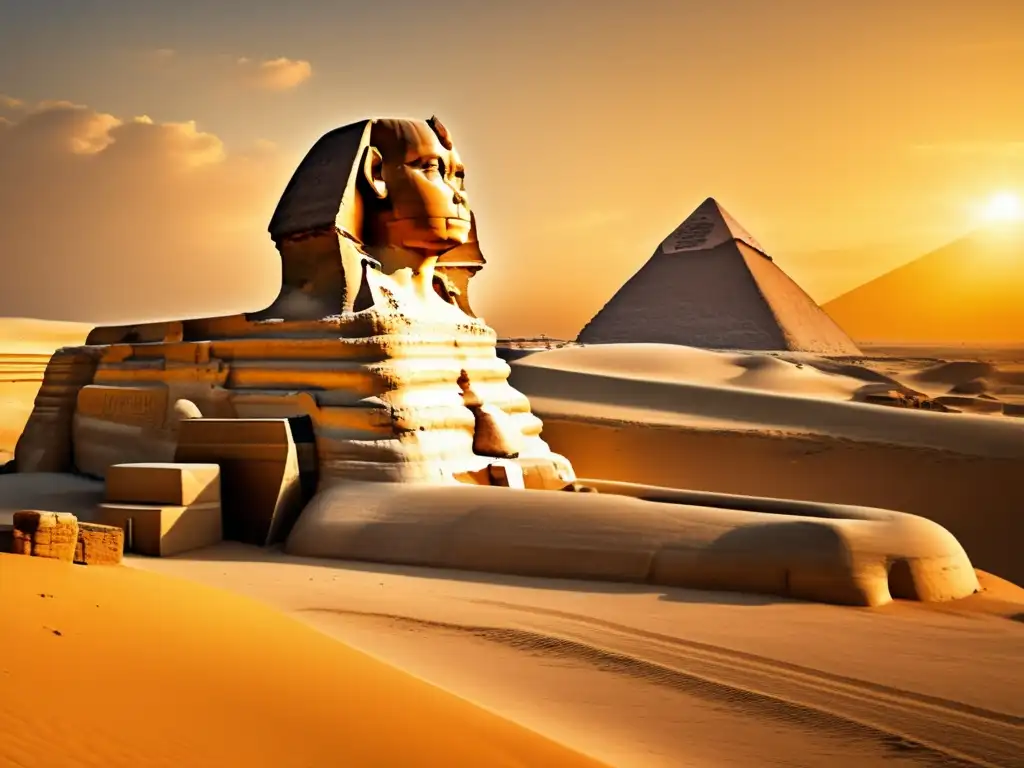 Majestuosa esfinge de Giza, bañada en cálida luz dorada