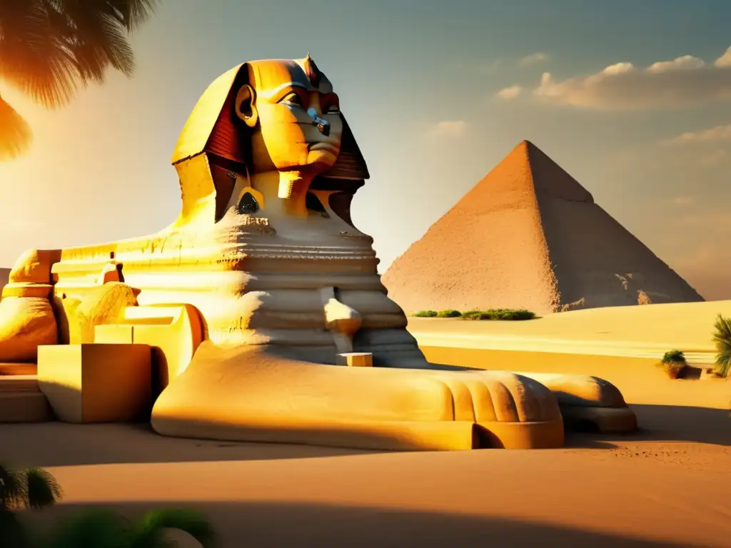 La majestuosa Esfinge de Giza bañada en cálida luz dorada destaca su influencia arquitectónica egipcia en el mundo