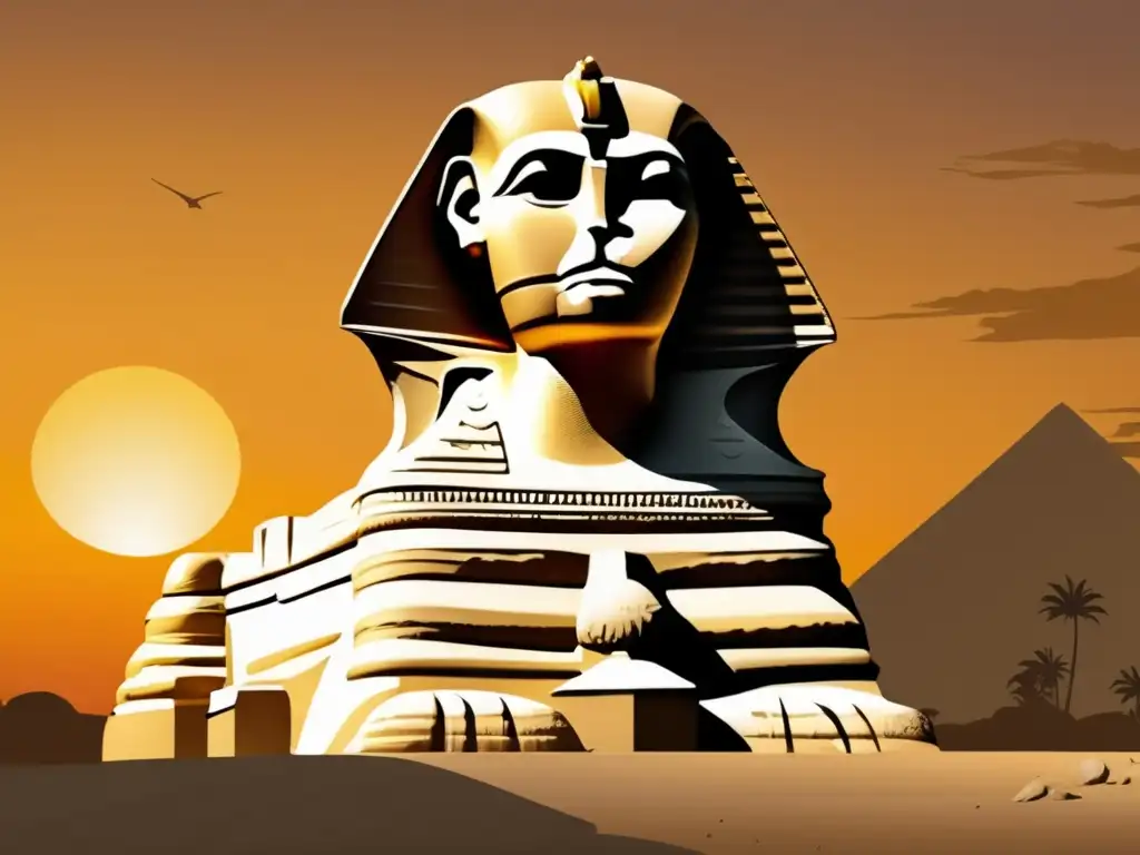 La majestuosa Gran Esfinge de Giza se alza orgullosamente contra un fondo de atardecer dorado