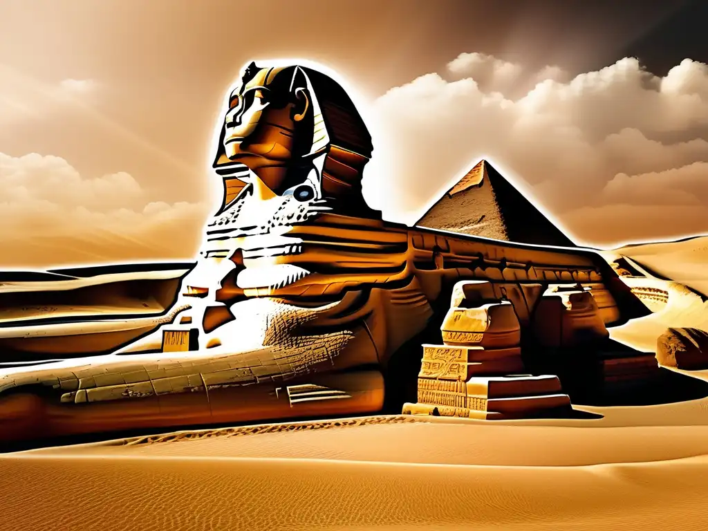La majestuosa Gran Esfinge de Giza, con su fusión enigmática de inteligencia humana y fuerza animal, se alza orgullosamente en el desierto egipcio
