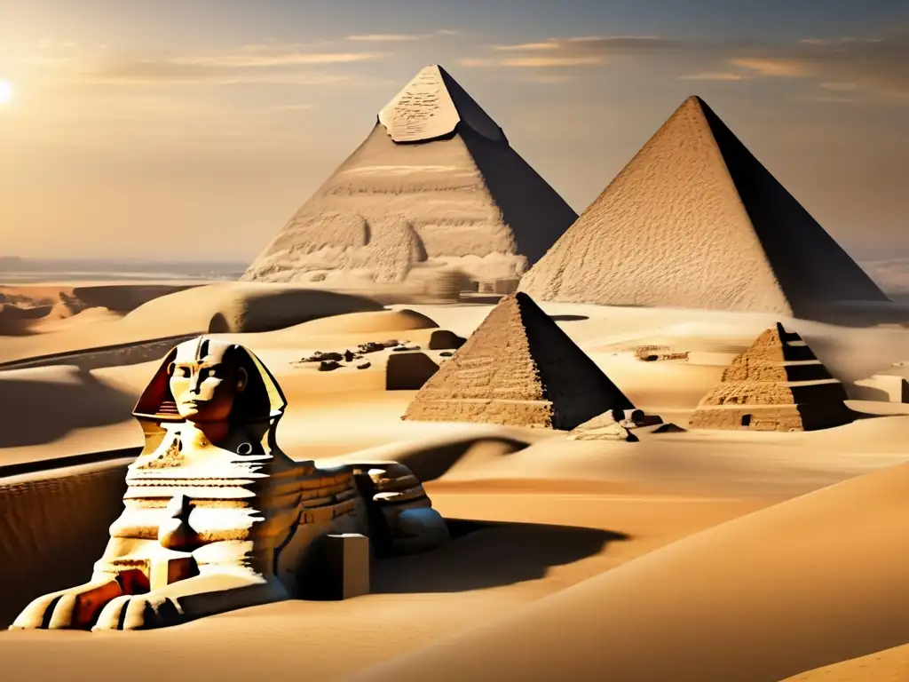 La majestuosa Gran Esfinge de Giza y la imponente Segunda Pirámide de Giza se destacan en esta imagen de 8k ultradetallada