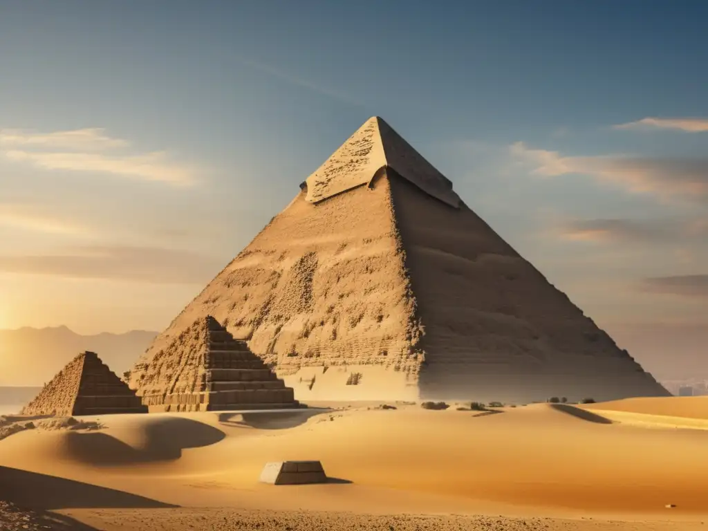 La majestuosa Gran Pirámide de Giza se alza imponente contra un cielo azul claro