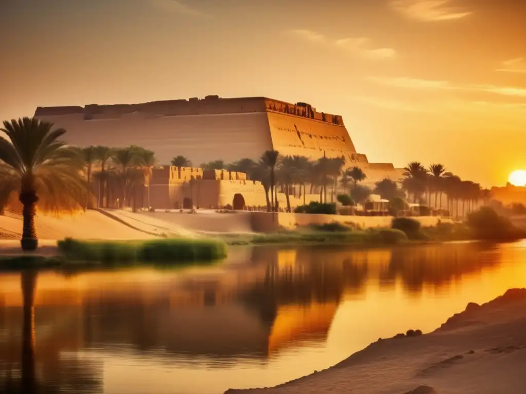 Una majestuosa imagen en alta resolución de la antigua fortaleza egipcia de Buhen, con sus imponentes muros de piedra adornados con jeroglíficos