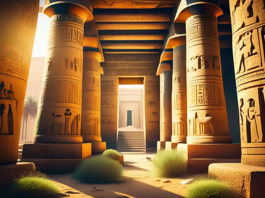 Una majestuosa imagen de un antiguo templo egipcio en ruinas de la VI Dinastía