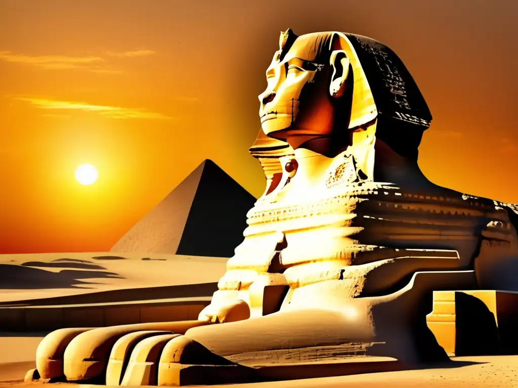 Una majestuosa imagen vintage muestra la Gran Esfinge de Giza al atardecer