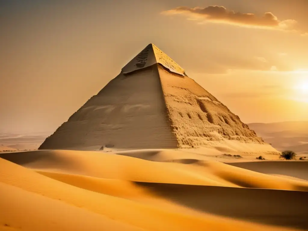 La majestuosa Pirámide de Hawara se alza en el desierto dorado, un testimonio del genio arquitectónico del antiguo Egipto