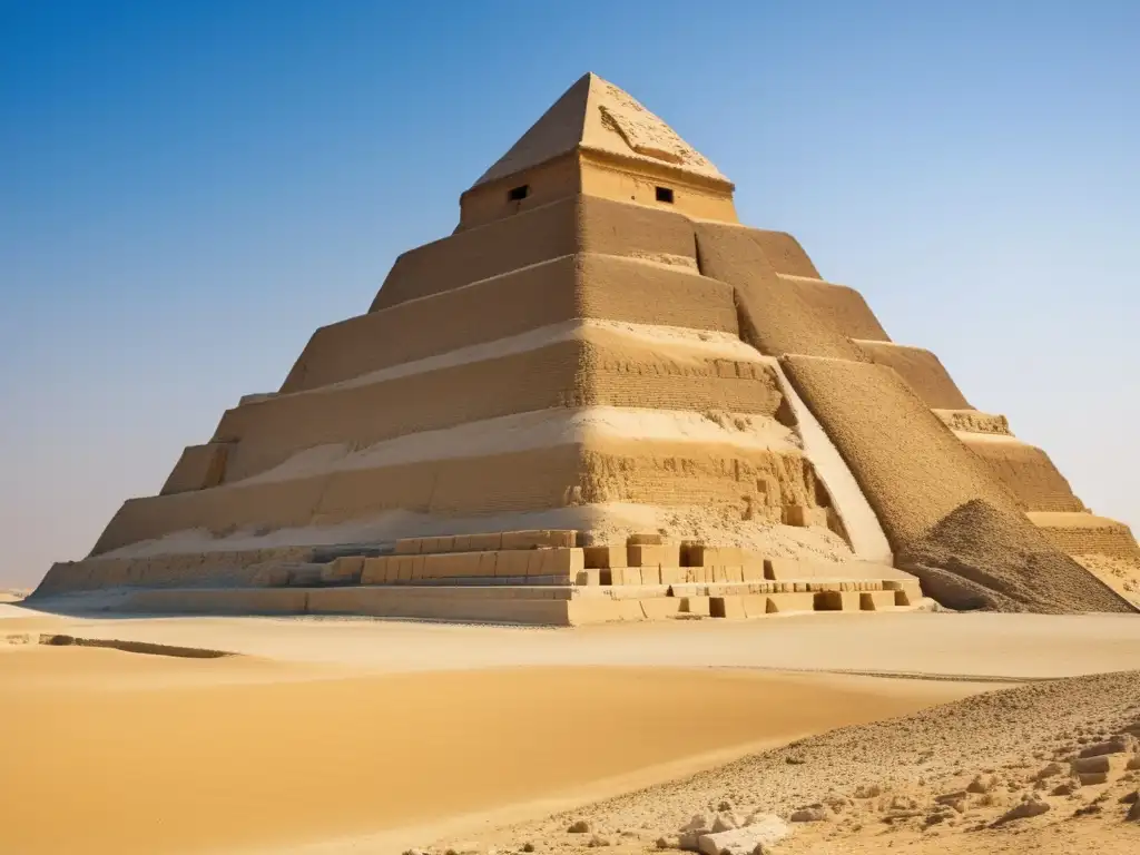 La majestuosa Pirámide escalonada de Zoser se alza contra un cielo azul en Saqqara, Egipto