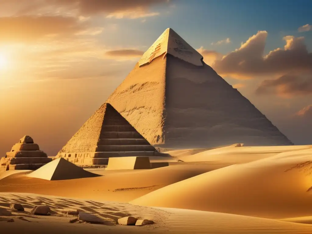 La majestuosa Pirámide de Giza en todo su esplendor, con su construcción detallada y su encanto vintage