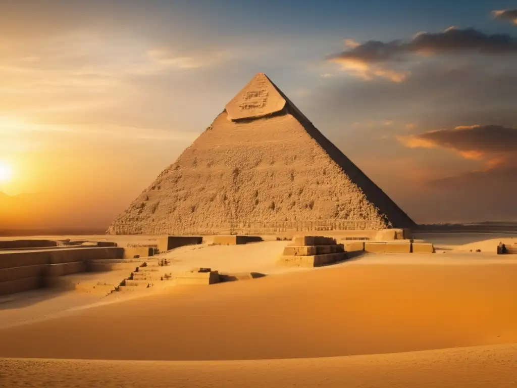 La majestuosa Pirámide de Giza, con su estructura geométrica y detalles precisos