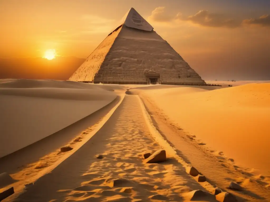 La majestuosa Pirámide de Giza se yergue imponente en un atardecer dorado