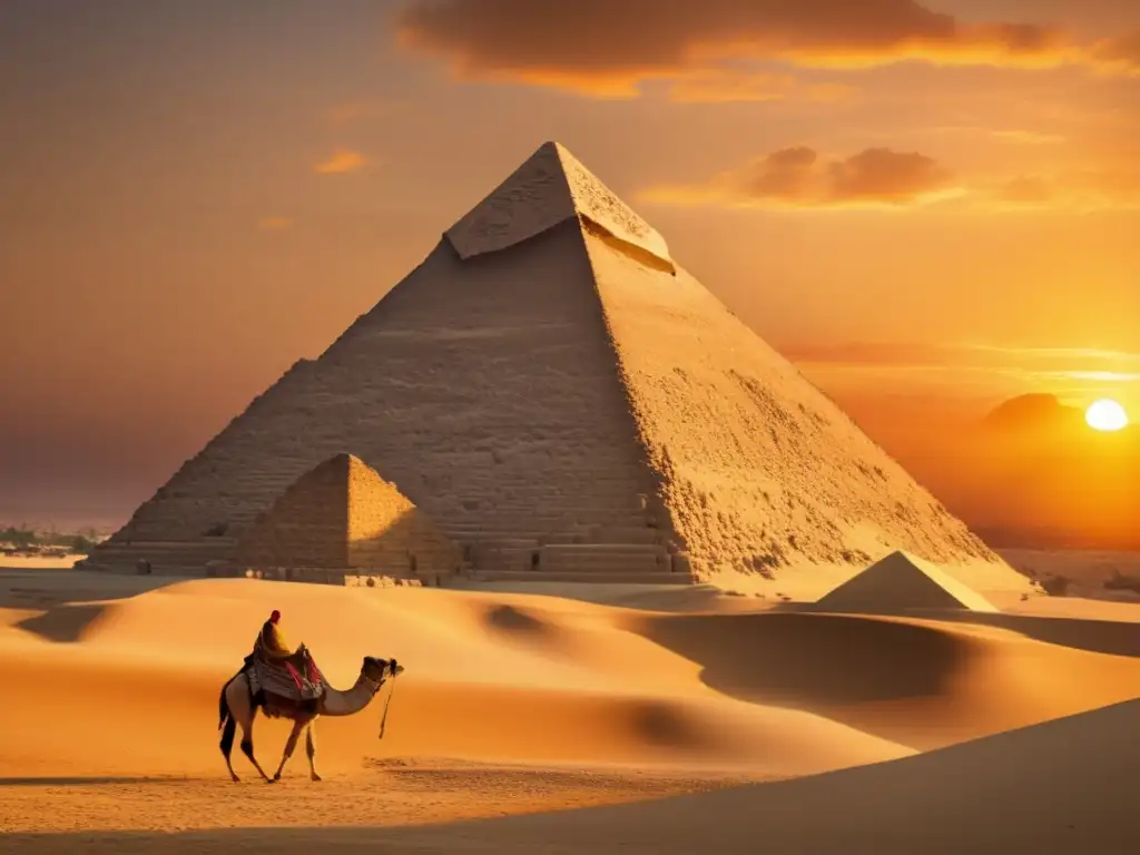 La majestuosa Pirámide de Giza se alza imponente en un atardecer dorado