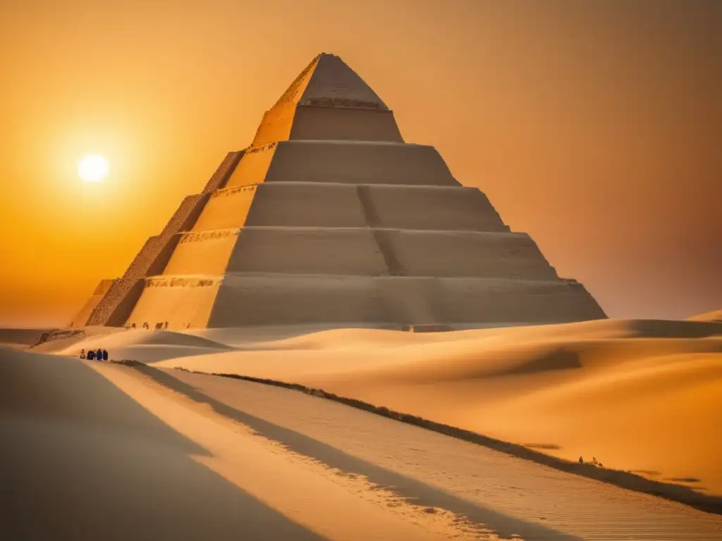 La majestuosa Pirámide de Djoser en Sakkara, Egipto, se alza imponente contra el atardecer