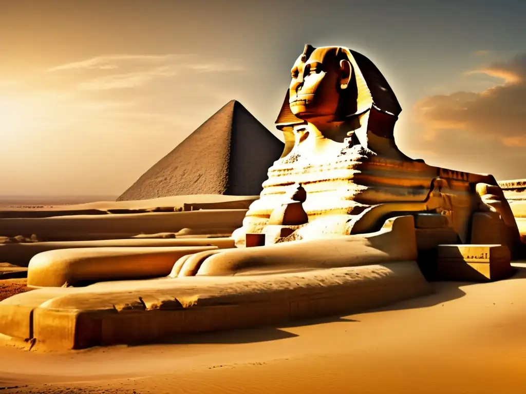 La majestuosa presencia de la Gran Esfinge de Giza destaca en el desierto, con su antigua textura y encanto