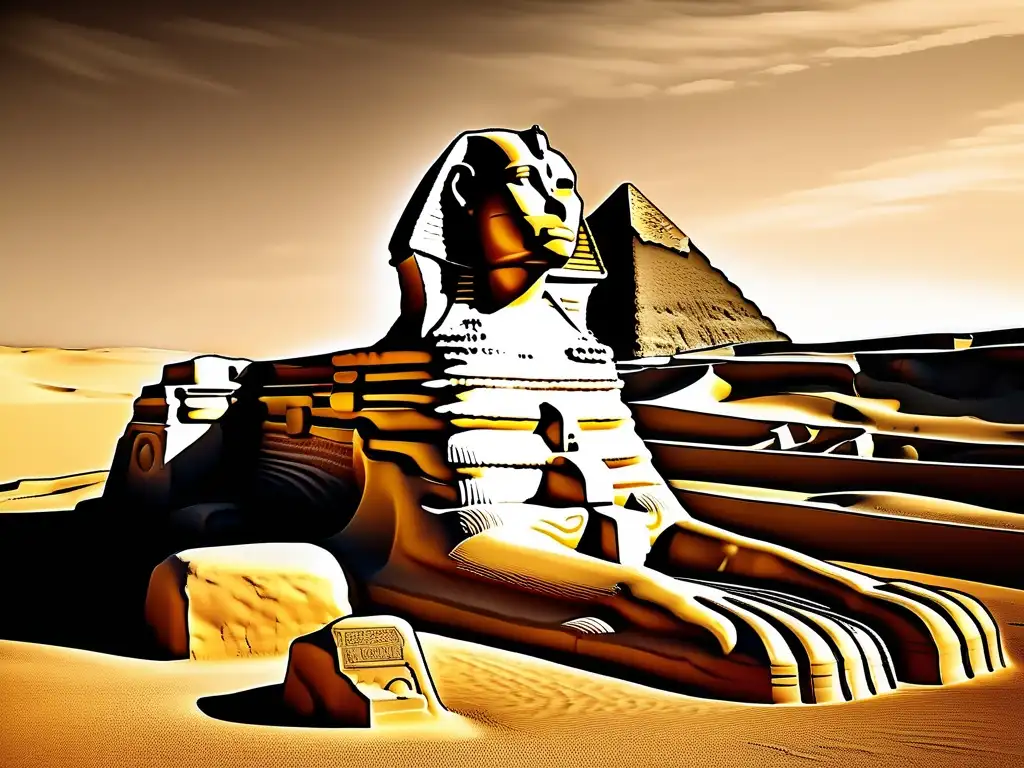 La majestuosa Esfinge de Giza, símbolo de la iconografía real en el Antiguo Egipto, destaca en el desierto con su poderío y regalía