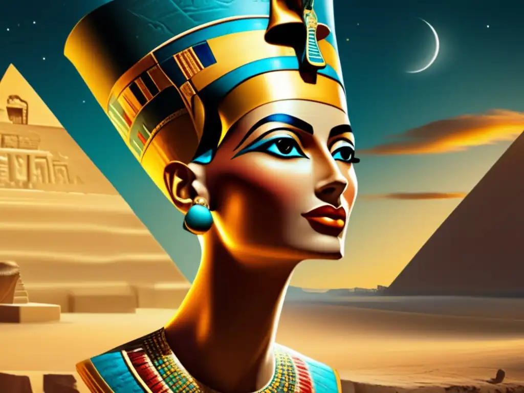 Nefertiti, majestuosa en un templo dedicado a Atón, exuda poder y gracia