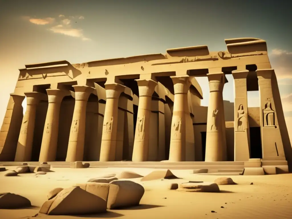 La majestuosidad de una antigua estructura egipcia, con fracturas que cuentan su historia