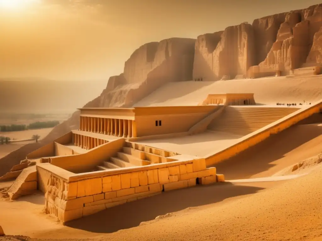 La majestuosidad del complejo funerario de la Reina Hatshepsut en Deir el-Bahari se revela en esta imagen vintage