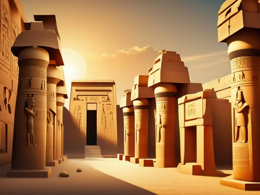 La majestuosidad del complejo del Templo de Karnak, corazón espiritual del antiguo Egipto, se revela en esta cautivadora imagen vintage